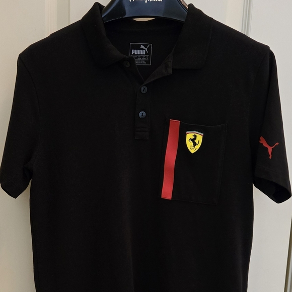 Ferrari Black Polo Shirt with Red Accents - Picture 1 of 1